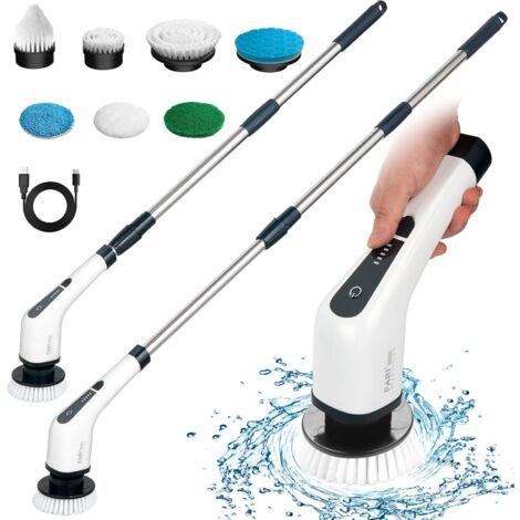Applicable Brosse de Nettoyage électrique sans Fil avec 7 têtes de Brosse remplaçables, FARI Baignoire et carrelage Vadrouille à récurer électrique avec poignée réglable pour Salle de Bain, Cuisine (B