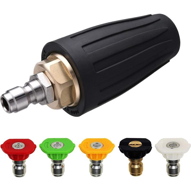 Applicable Buse turbo pour nettoyeur haute pression, buse rotative et 5 embouts, raccord rapide 1/4', 3600 PSI, orifice 2,5