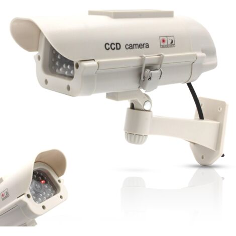 Applicable Camera Factice Extérieur - Fausse Caméra de Vidéosurveillance avec LED Clignotante - Panneau Solaire - Usage Extérieur/Intérieur - Blanc