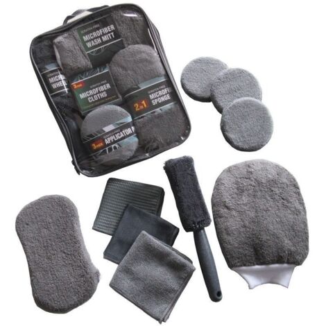 Applicable Ensemble de neuf pièces d'outils de lavage de voiture éponge cirée polie gants de lavage de voiture essuyage serviette moyeu brosse éponge de nettoyage