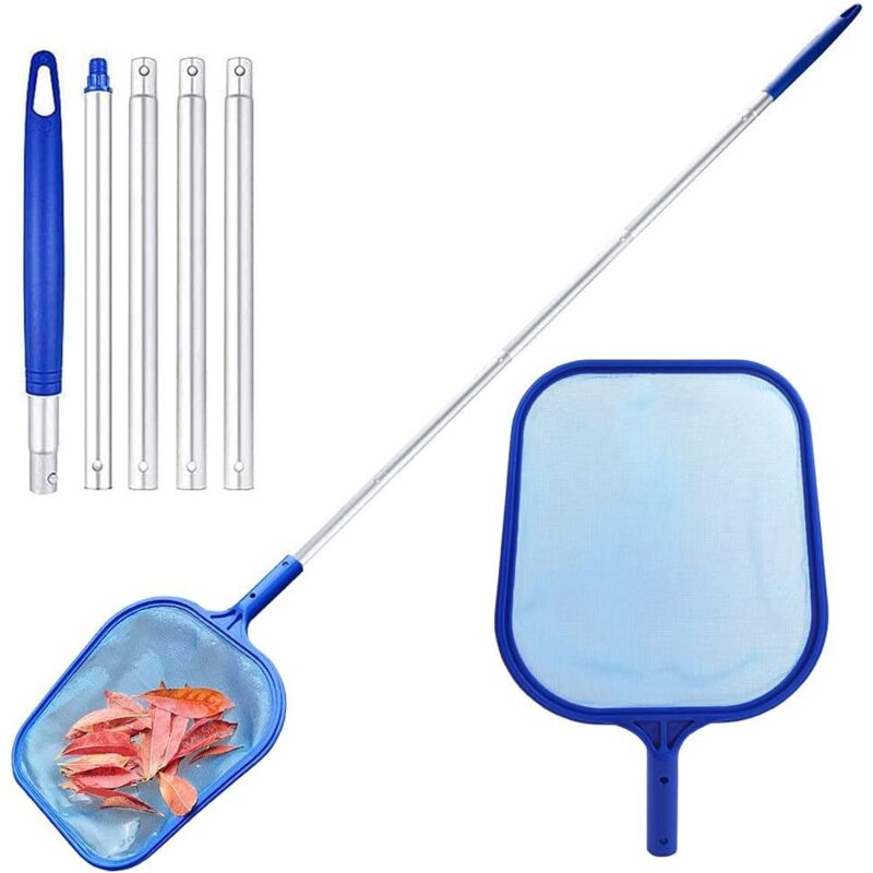 Applicable Epuisette Piscine 150 cm, Filet de Piscine avec Télescopique Réglable, Maille Fine Outils de Nettoyage, avec Gants Silicone, Serviette,