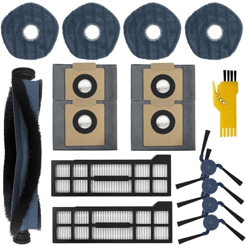 Applicable Kit d'accessoires pour eufy X10 Pro Omni Robot Aspirateur Pièces de rechange 15 Packs 1 Brosse principale, 2 Filtres, 4 Brosses latérales,