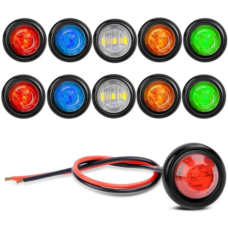 Applicable Lot de 10 Lumières LED Etanches, Lumières Intérieures à LED Utilitaires, Lumières de Navigation 12V(Rouge/Ambre/Bleu/Vert/Blanc)