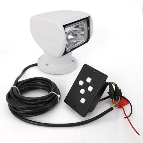 Applicable Phare de recherche pour bateau - 12 V - 100 W - Ampoule halogène - Télécommande - Projecteur de recherche portable avec rotation à 360 ° - Pour yacht, garde-côte, etc. (blanc)