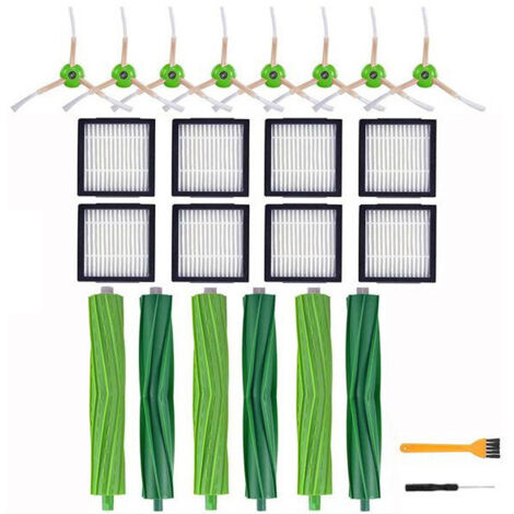 Applicable Pièces de Rechange pour iRobot i7 i7+ i3 i3+ i4 i4+ i6 i6+ i8 i8+ j7 E5 E6 E7, Accessoires pour Roomba 3 Paire de Brosses Principale, 8Filtres, 8 Frosses Latérales
