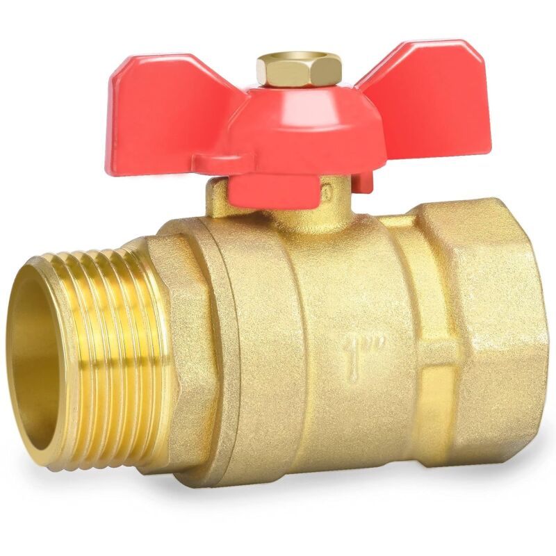 Applicable Robinet à boisseau sphérique 1 pouce en laiton avec poignée aile rouge - filetage externe/filetage interne passage complet DN25
