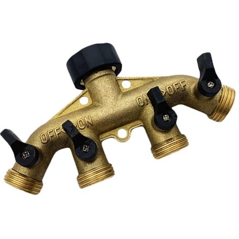 Applicable Séparateur de tuyau d'arrosage en laiton robuste à 4 voies, connecteur de tuyau 1,9 cm avec 4 valves