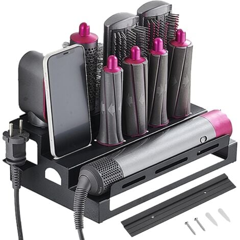 Applicable to Dyson Storage Holder, Wall Mounted Curling Iron Holder for Dyson Airwrap Accessories Wall Mounted Bracket 3 Tier Home Bathroom Aluminum Alloy No Drilling Storage Shelf