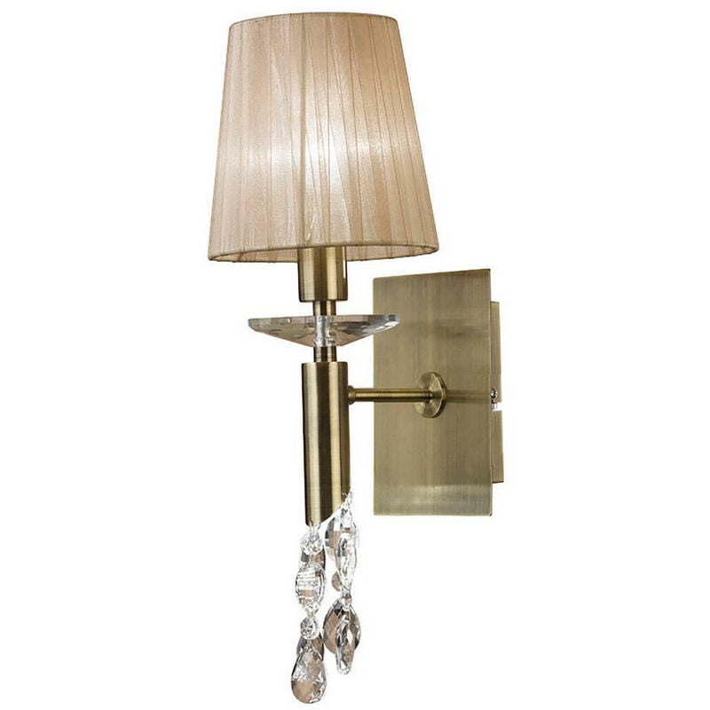 Image of Inspired Mantra Tiffany Lampada Da Parete 1+1 Luce E14 Con Paralume Bronzo Morbido Ottone Anticato/Cristallo