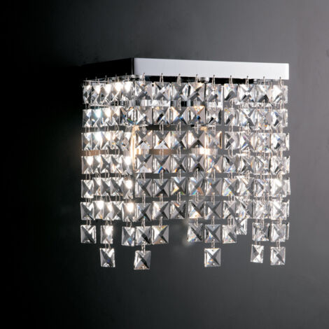 Applikation aus Messing und verchromtem Eisen zwei Lichter quadratische Strasssteine 25x12x h25 cm