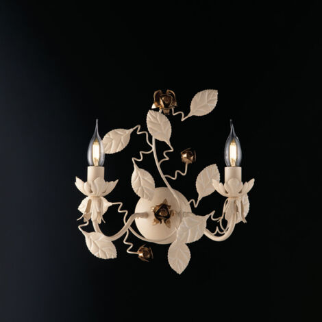 Applikation in Eisen-Elfenbein Decape zwei Lichter Gold-Finish 36x h38 cm