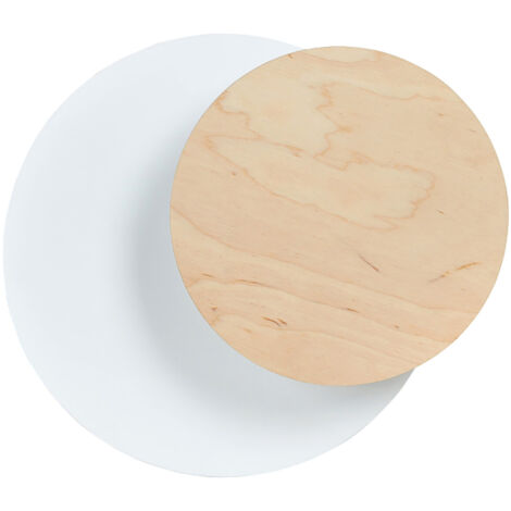 Applique 1 Luce A Disco Con Base In Acciaio Bianco E Legno Naturale