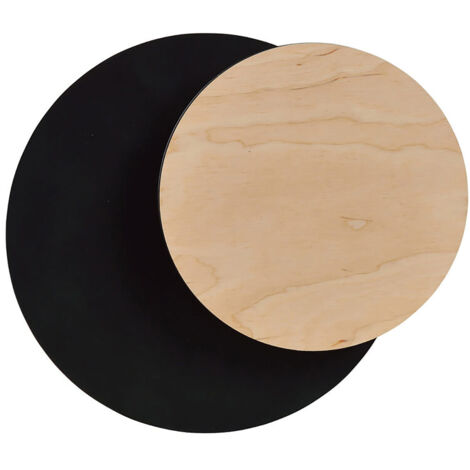 Applique 1 Luce A Disco Con Base In Acciaio Nero E Legno Naturale
