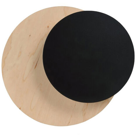 Applique 1 Luce A Disco Con Base In Legno Naturale E Acciaio Nero