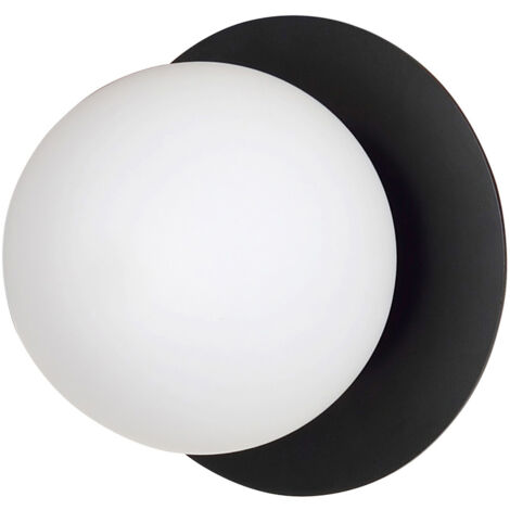 Applique 1 Luce Inari In Acciaio Nero E Sfera In Vetro Opalino