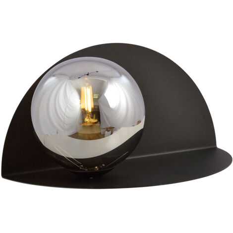 Applique 1 Luce Indiretta Agni Con Base In Acciaio Nero E Vetro Fumè