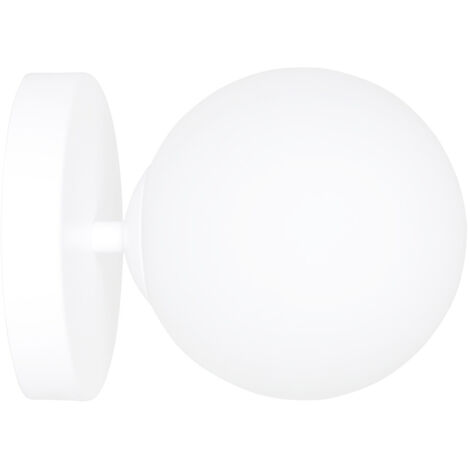 Applique 1 Luce Rama In Acciaio Bianco A Bracci E Sfera In Vetro Opalino