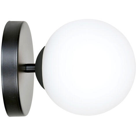 Applique 1 Luce Rama In Acciaio Nero A Bracci E Sfera In Vetro Opalino