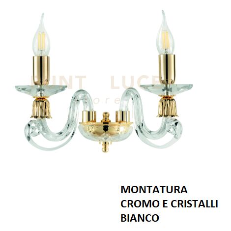 APPLIQUE 1306 2 LUCI BIANCO E CROMO ATTACCO E14 L.36CM