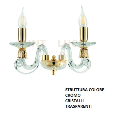 APPLIQUE 1306 2 LUCI TRASPARENTE E CROMO ATTACCO E14 L.36CM