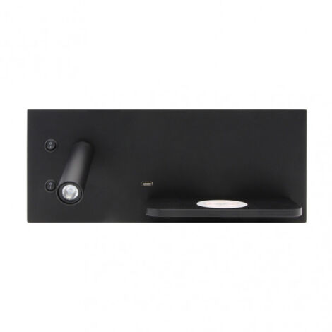Applique 2+8w 4000k velazquez gauche noir usb+qi 130lm double allumage 14x35x14 cm