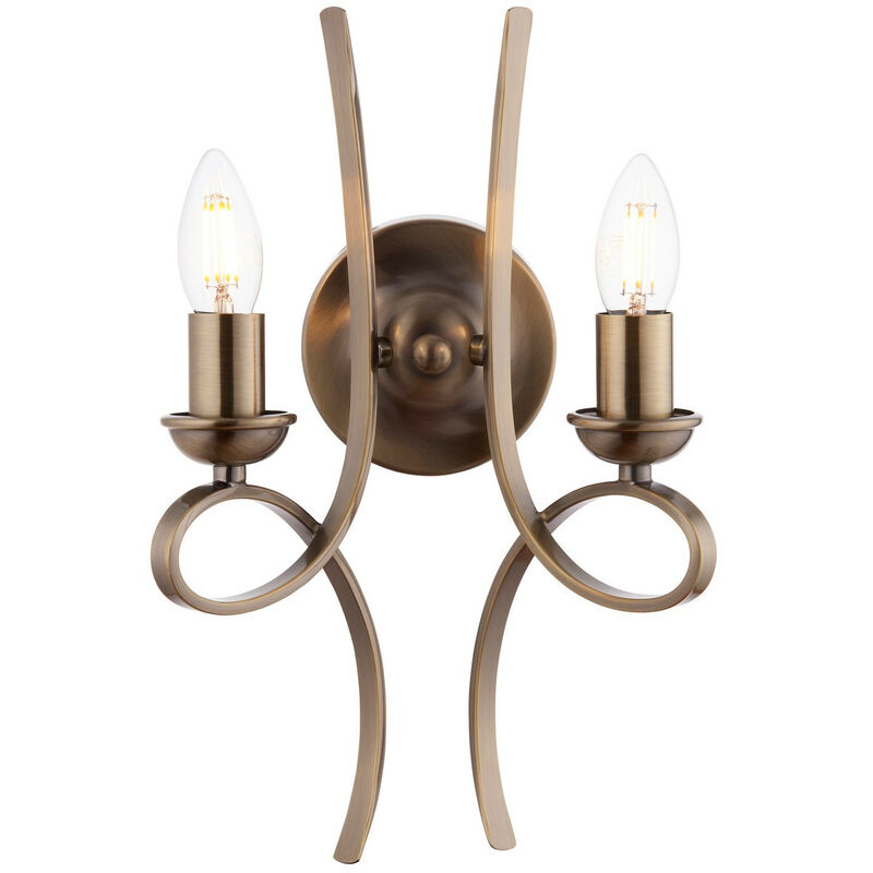 Interiors - Applique murale intérieure à 2 lampes à double bougie, plaque effet laiton brossé, E14