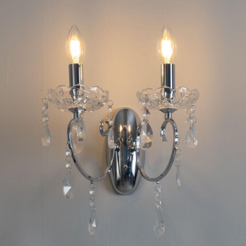Kosilum - Applique 2 bras cristal baroque pampilles argent - Pavia