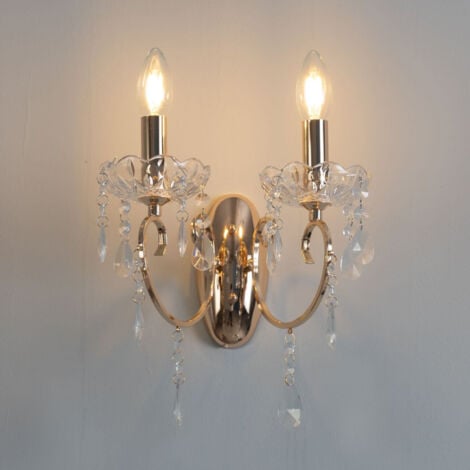 Applique 2 bras cristal baroque pampilles or rose - Pavia
