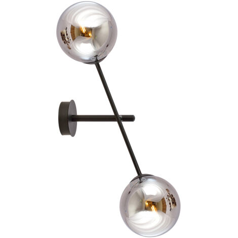 Applique 2 Luci Yama In Acciao Nero Con Bracci Regolabili E Vetro Fumè