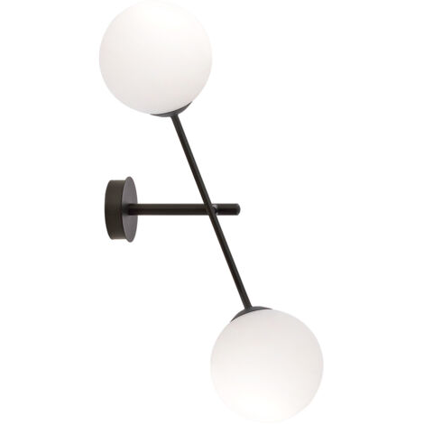 Applique 2 Luci Yama In Acciao Nero Con Bracci Regolabili E Vetro Opale