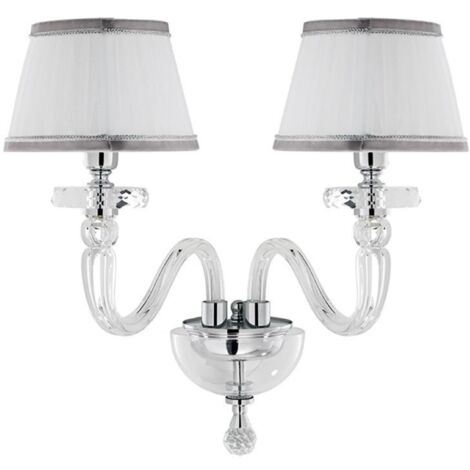 Applique 38 cm BACH con paralume in vetro trasparente 2 Luci Cromo