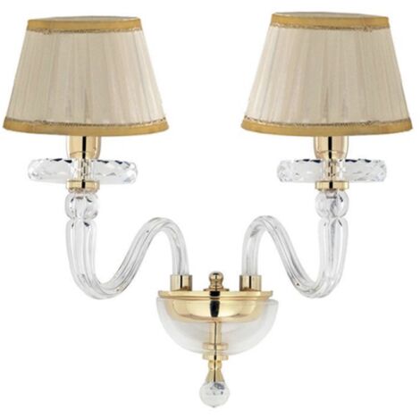 Applique 38 cm BACH con paralume in vetro trasparente 2 Luci Oro