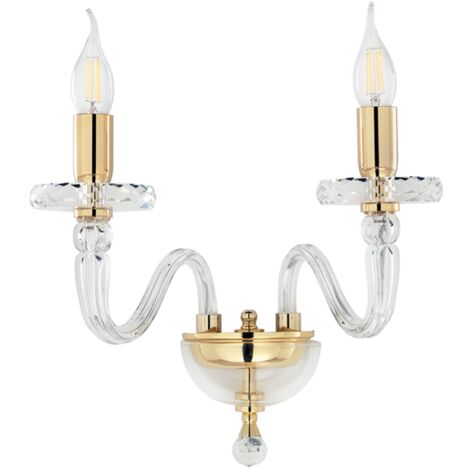 Applique 38 cm BACH senza paralume in vetro trasparente 2 Luci Oro