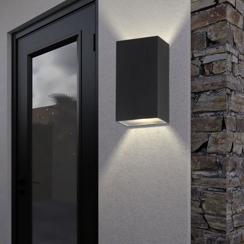 Applique murale d'extérieur led applique de façade, 2 flammes, lampe de porte d'entrée, aluminium noir, spot haut-bas, 2x 6W 2x 420lm blanc neutre,