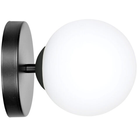 Applique A 1 Luce Hallador In Acciaio Nero E Sfera In Vetro Opalino