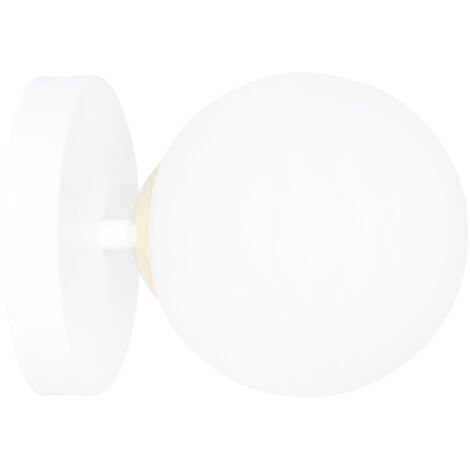 Applique A 1 Luce Vishnu In Acciaio Bianco E Sfera In Vetro Bianco E Oro