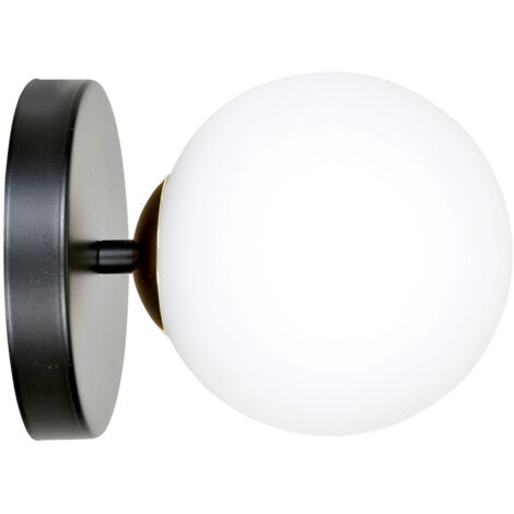 Applique A 1 Luce Vishnu In Acciaio Nero E Sfera In Vetro Bianco E Oro