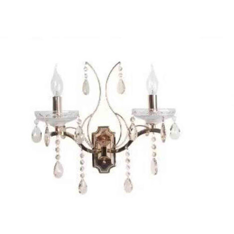 Applique a candelabro 2 bracci con pendenti a gocce di cristallo in acrilico stile retrò attacco E14 oro