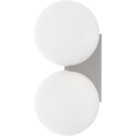 Applique à double boule en verre opale avec base chromée