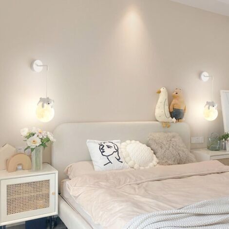 Applique a filo per cameretta, stampata in 3D, a forma di luna, lampada da parete per camera da letto, simpatici animali dei cartoni animati, coniglio, panda, orso, lampada bianca nordica con luminosi