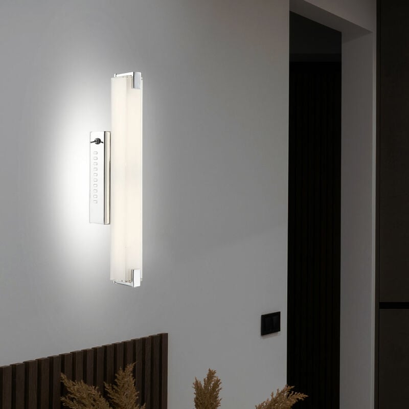 Image of Applique a led con interruttore lampada da parete luce da specchio cromata luce scale vetro satinato, design a barra, 9W 700Lm bianco caldo, LxLxA
