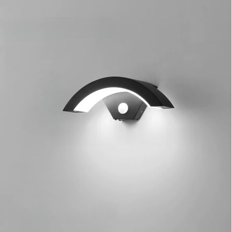 Applique a LED da parete con sensore di movimento, design impermeabile, forma ad arco nera, adatta per ingressi, patii, garage, balconi e giardini - luce bianca.
