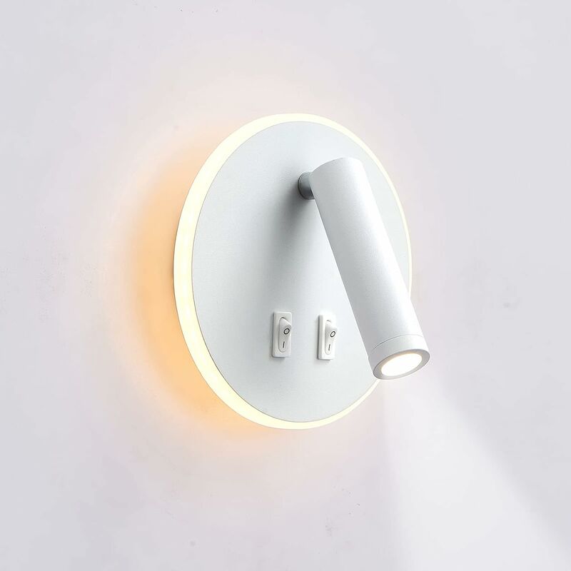 Image of Applique a led, lampada da lettura sul comodino, lampade da lettura a parete a led da 12W, spot orientabile 3W +9W 3000K Luce calda Quadrato bianco
