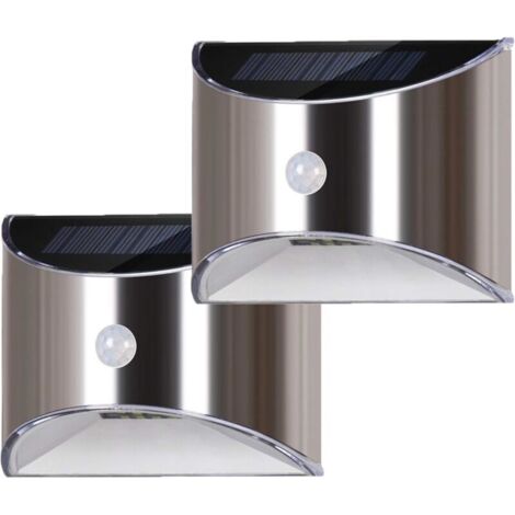 Applique a LED solare per giardino, patio, vialetto, recinzione, scale, illuminazione esterna impermeabile in acciaio inossidabile con sensore di movimento, luce bianca fredda