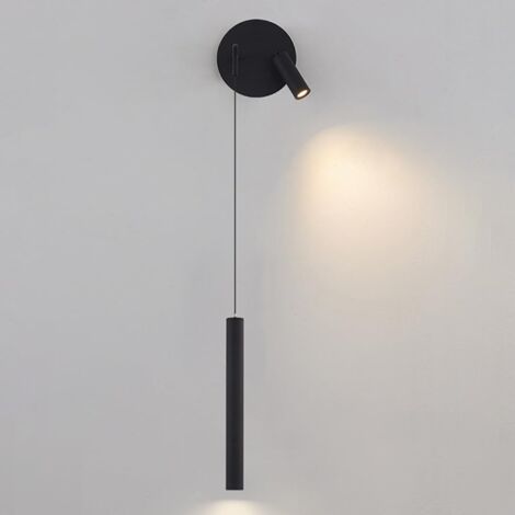 TONCHEAN Applique a LED, tubo lungo nero, con faretto rotante, applique in metallo, lampada da comodino, luce calda 3000 K