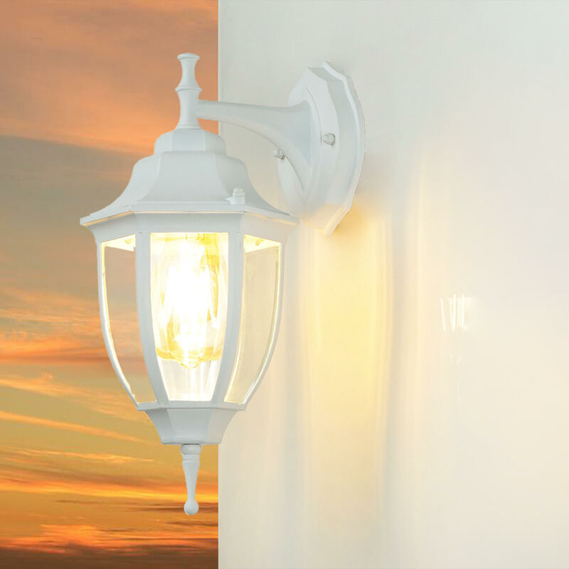Image of Licht-erlebnisse - Applique a muro da esterno lyon Lanterna in alluminio e vetro IP44 Lampada da parete da giardino - Bianco