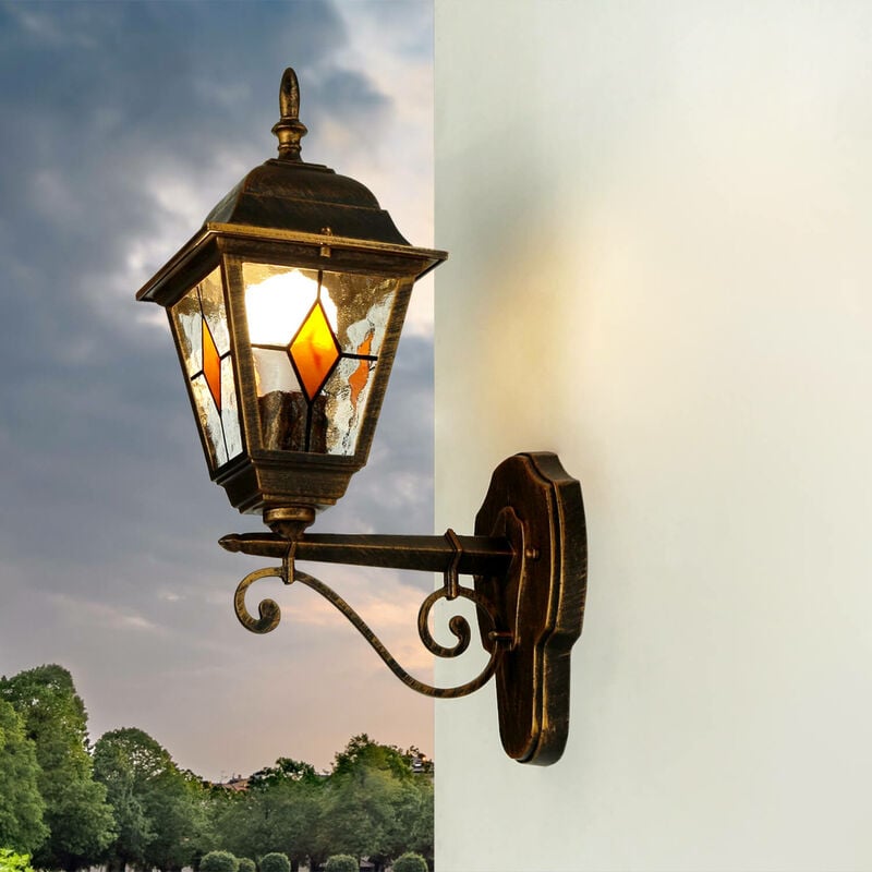 Image of Licht-erlebnisse - Applique a muro da giardino salzburg design a Lanterna color rame antico IP44 per esterni lampada da parete - Rame antico