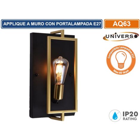 APPLIQUE A MURO IN METALLO NERO E BRONZO IN STILE INDUSTRIALE CON ATTACCO PER LAMPADINE E27 IP20