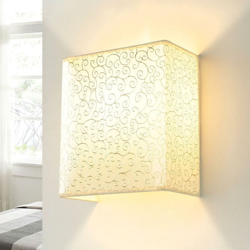 Image of Licht-erlebnisse - Applique a muro per alice per interni in stoffa design quadrato E27 lampada a parete - Gesso grigio fantasia