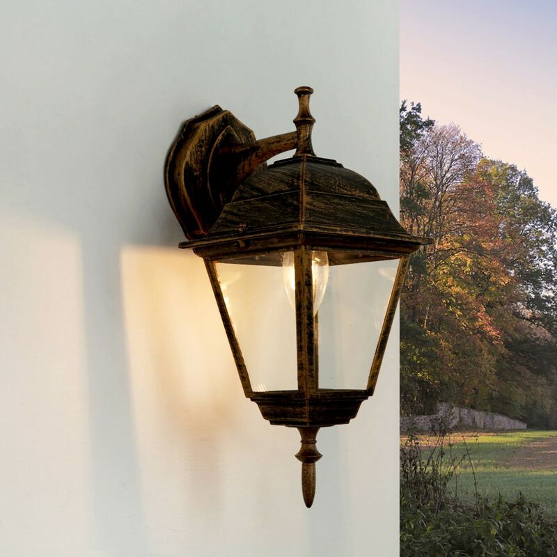 Image of Applique a muro per esterni tirol design rustico color bronzo rame IP44 lampada a parete da giardino - Rame nero